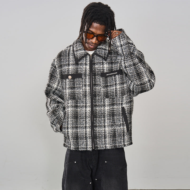 Plaid Pockets Zipper Jacket