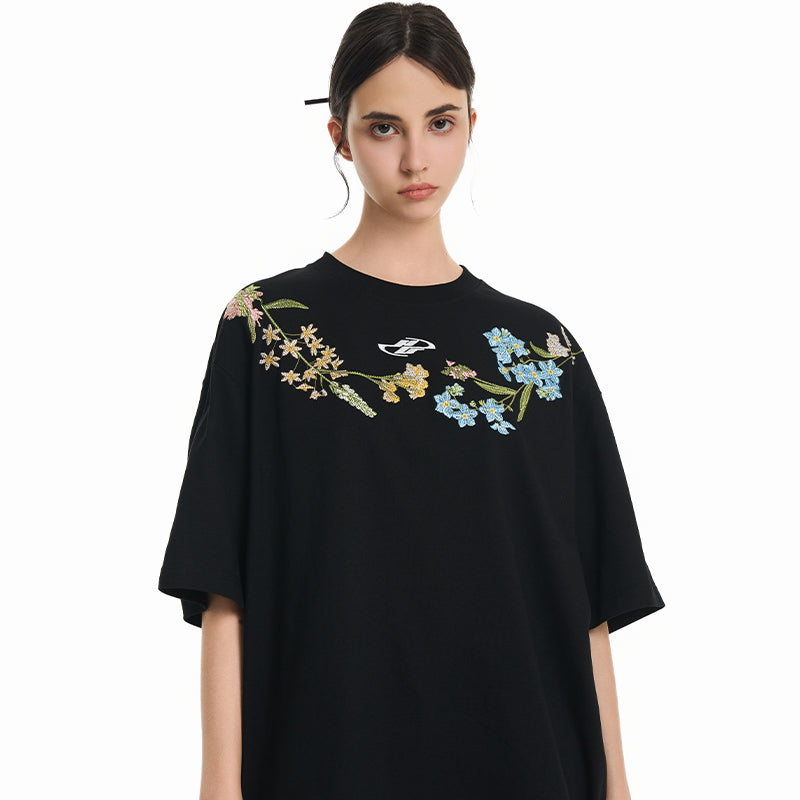 Heavy Floral Embroidered Tee