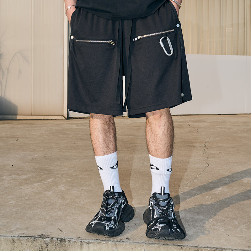 Metal Buckle Zipper Shorts