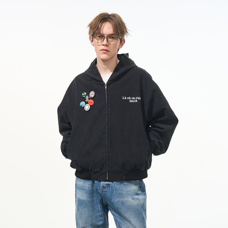 Retro Pins Washed Hooded Jacket