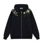 Floral Embroidered Fleece Zip Up Hoodie