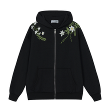 Load image into Gallery viewer, Floral Embroidered Fleece Zip Up Hoodie
