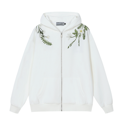 Floral Embroidered Fleece Zip Up Hoodie – Harsh and Cruel