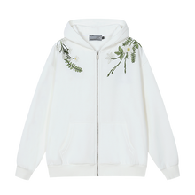 Load image into Gallery viewer, Floral Embroidered Fleece Zip Up Hoodie
