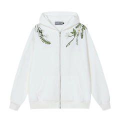 [GRAVER]★FLOWER DOT EMBROIDERY WHITE CLIP FLEECE ZIP UP Designer fashion, Seoul-fully created | W Concept
