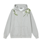 Floral Embroidered Fleece Zip Up Hoodie