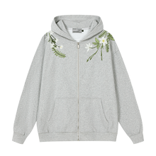 Load image into Gallery viewer, Floral Embroidered Fleece Zip Up Hoodie
