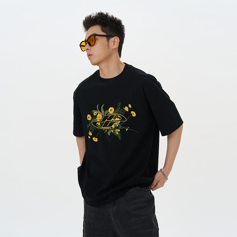 Embroidered Flowers Logo Tee