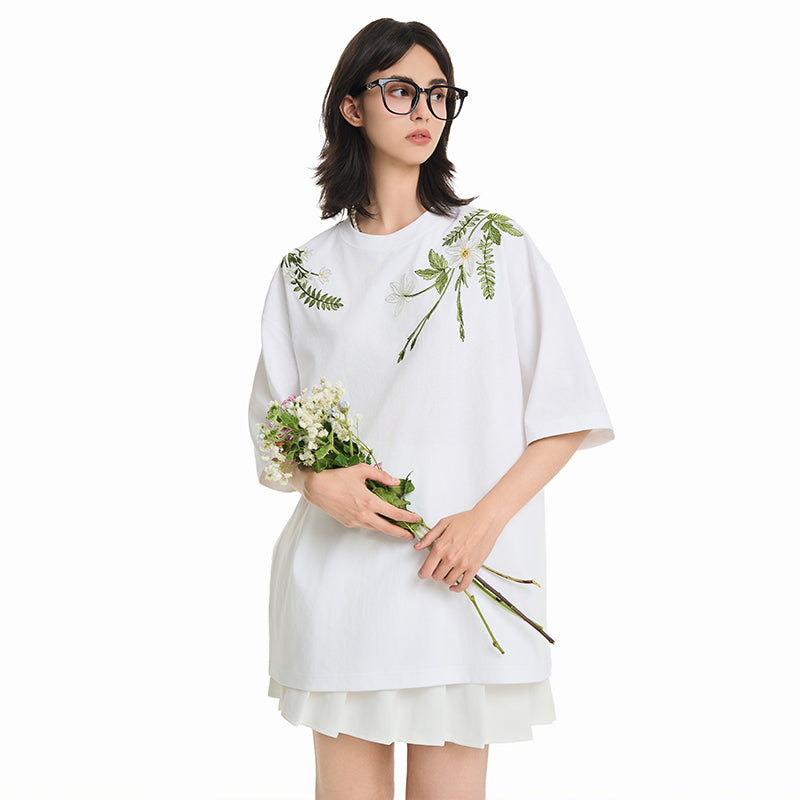 Floral Collar Embroidery Logo Tee