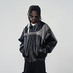 Metal Buckle Zip-Up Leather Jacket