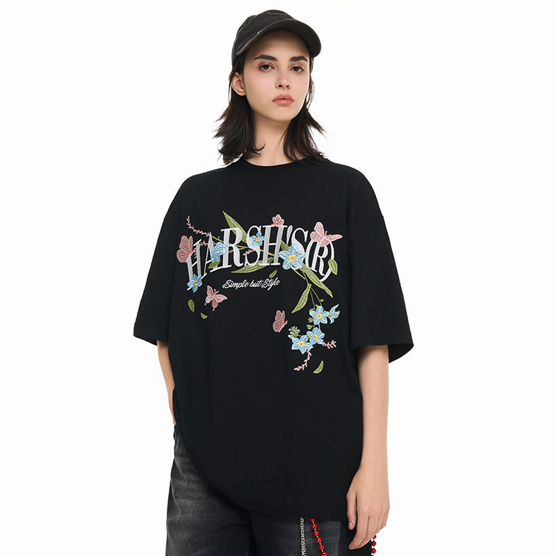 Floral Butterflies Embroidered Tee