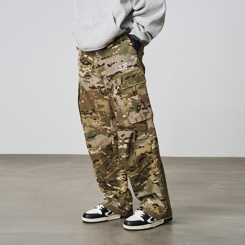 Pleated Camo Cargo Trousers