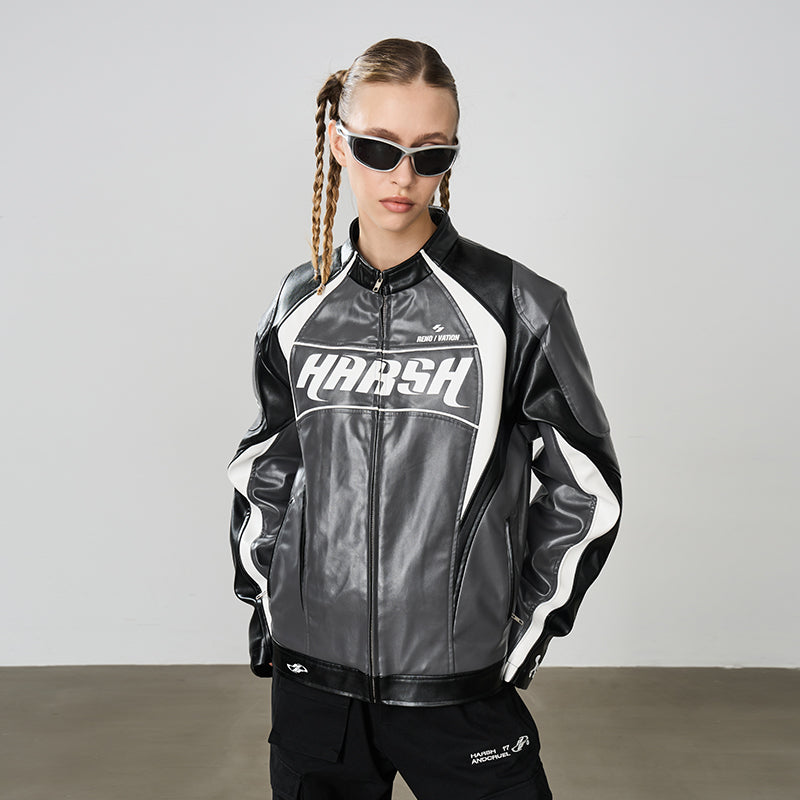 Retro Stitched Racing Leather Jacket