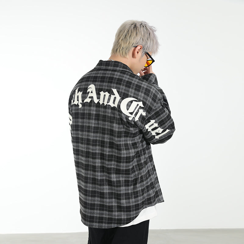 シャツ HARSH AND CRUEL Oversized plaid shirt with logo Leather Embroidered Gothic Logo Plaid L/S Shirt – Harsh and