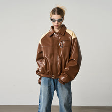 Load image into Gallery viewer, Contrasting Color Stitching Leather Jacket
