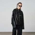 Deconstructed Stitching Embroidered Leather Jacket