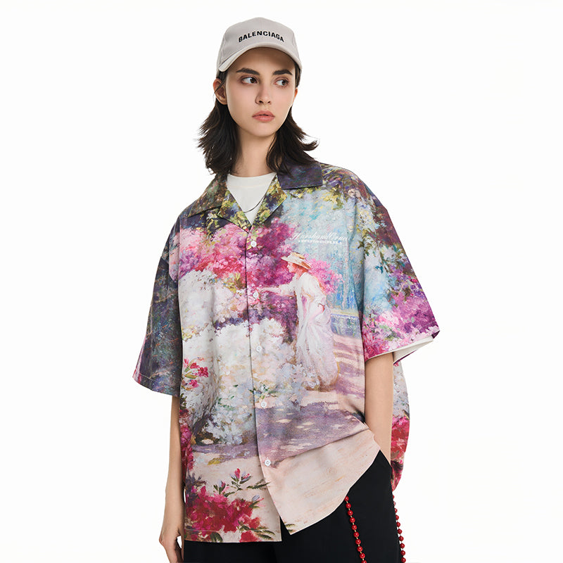 Oil Painting Garden Cuban Shirt