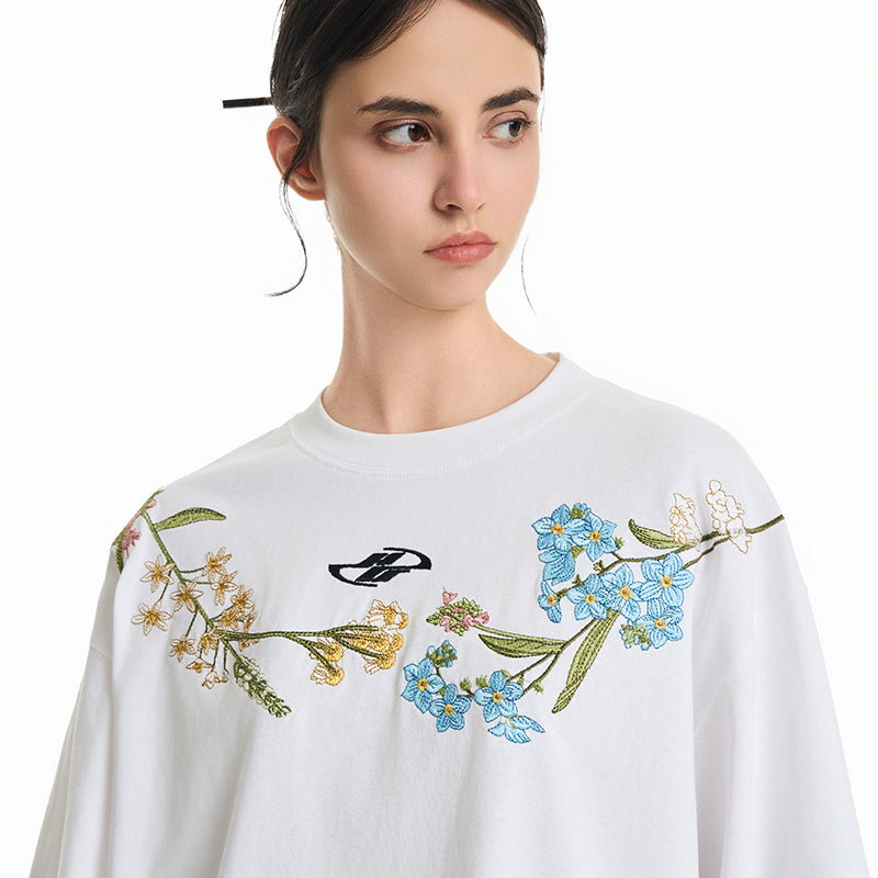 Heavy Floral Embroidered Tee