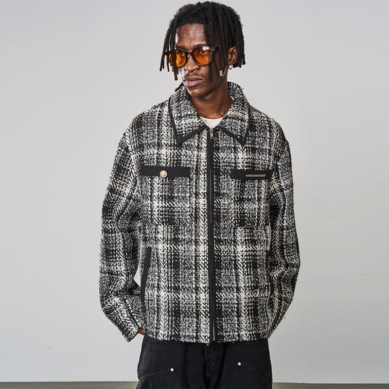 Plaid Pockets Zipper Jacket