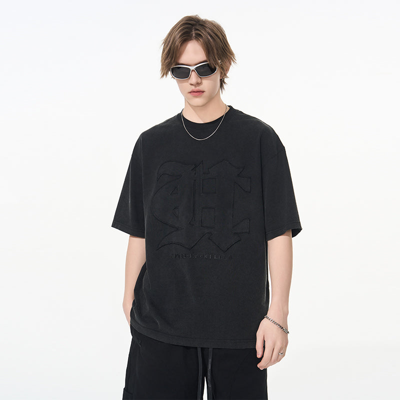 3D Gothic Embroidery Washed Tee