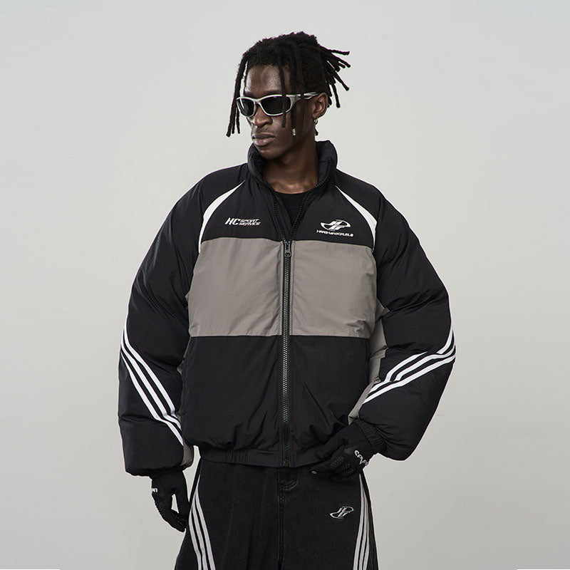 Contrast Irregular Embroidered Logo Down Jacket