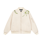 Floral Text Embroidered Bomber Jacket