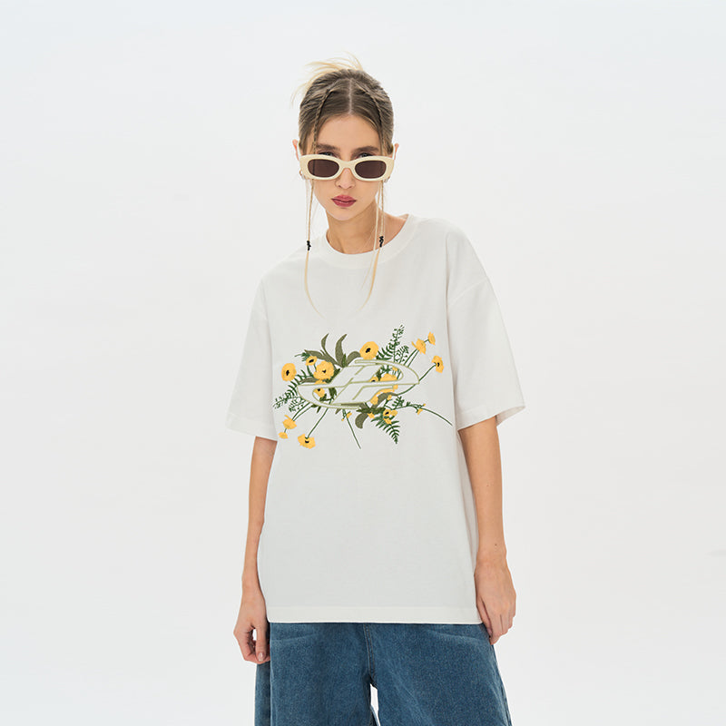 Embroidered Flowers Logo Tee