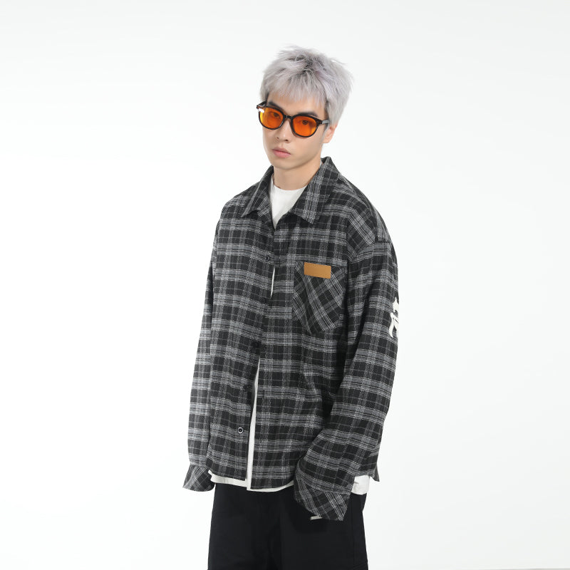 Leather Embroidered Gothic Logo Plaid L/S Shirt – Harsh and