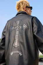 Load image into Gallery viewer, Metal Cross Logo Textured Leather Jacket
