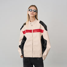 Load image into Gallery viewer, Colorblock Leather Racing Jacket
