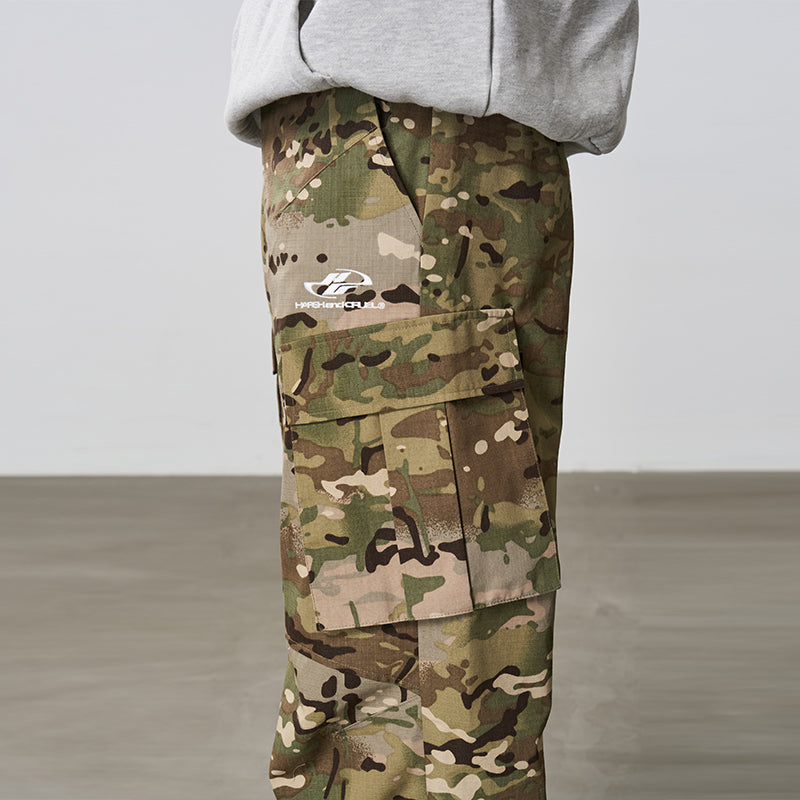Pleated Camo Cargo Trousers