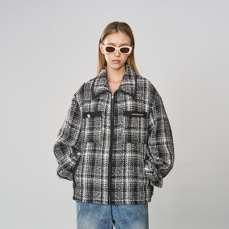 Plaid Pockets Zipper Jacket