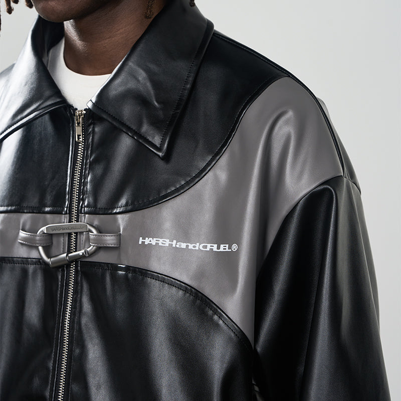 Metal Buckle Zip-Up Leather Jacket