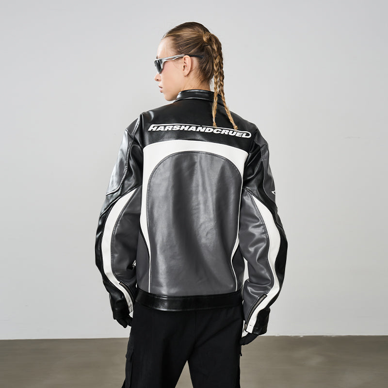 Retro Stitched Racing Leather Jacket