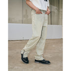 Zipper Washed Straight Denim