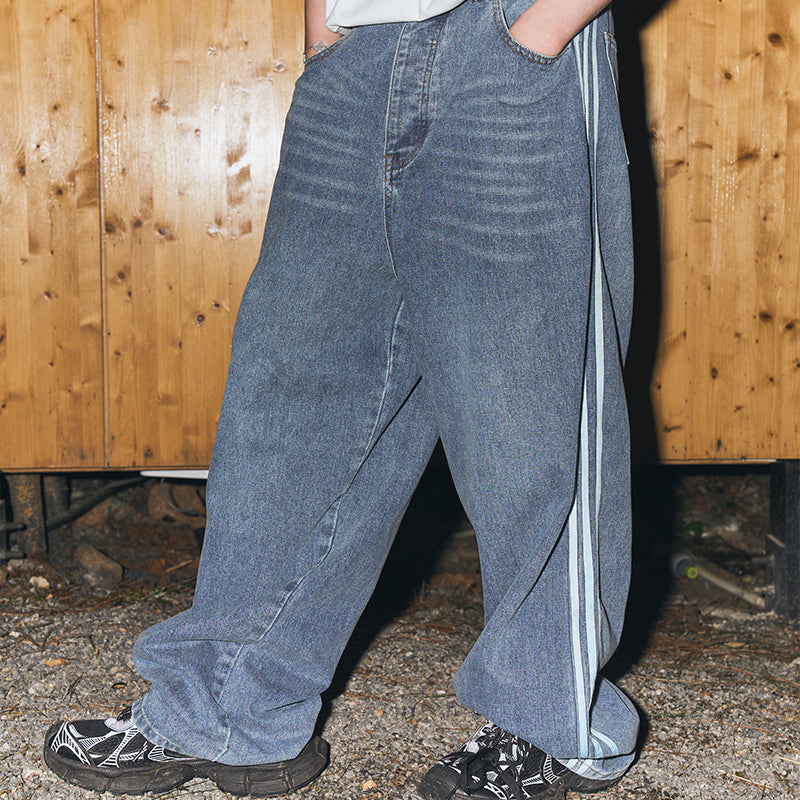 Washed Baggy Track Denim