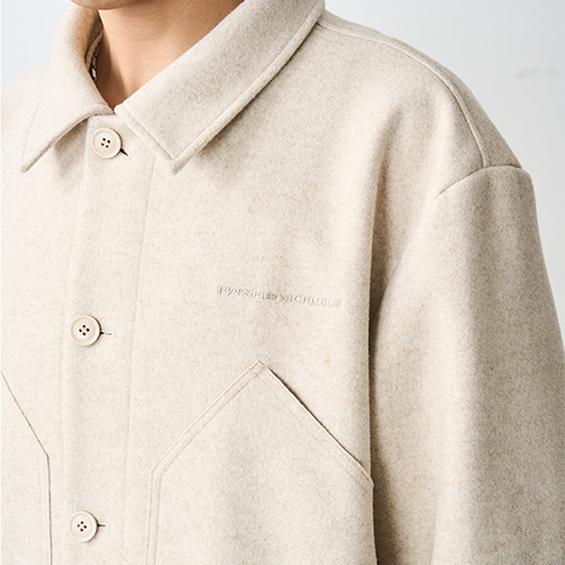 Stitched Pocket Woolen Shirt Jacket