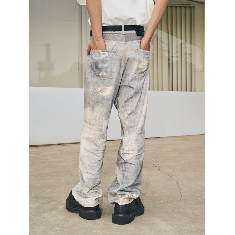 Washed Irregular Loose Blue Denim