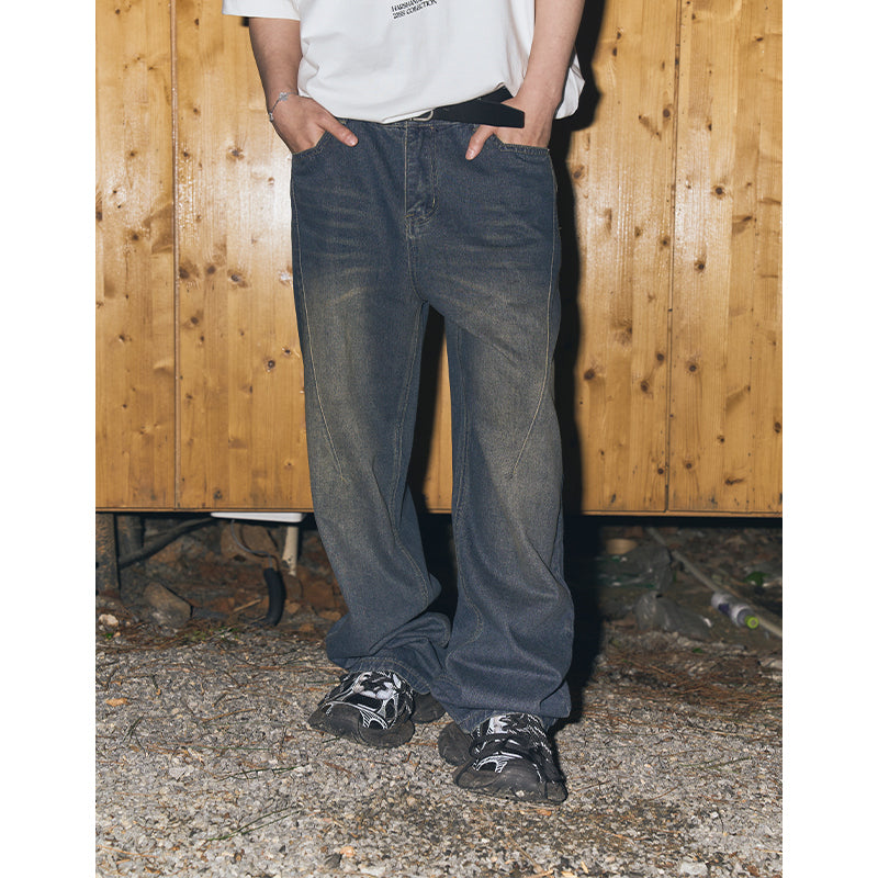 Embroidered Logo Washed Stitched Denim