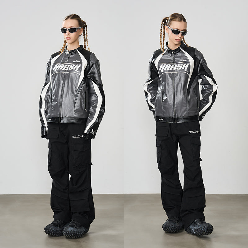 Retro Stitched Racing Leather Jacket