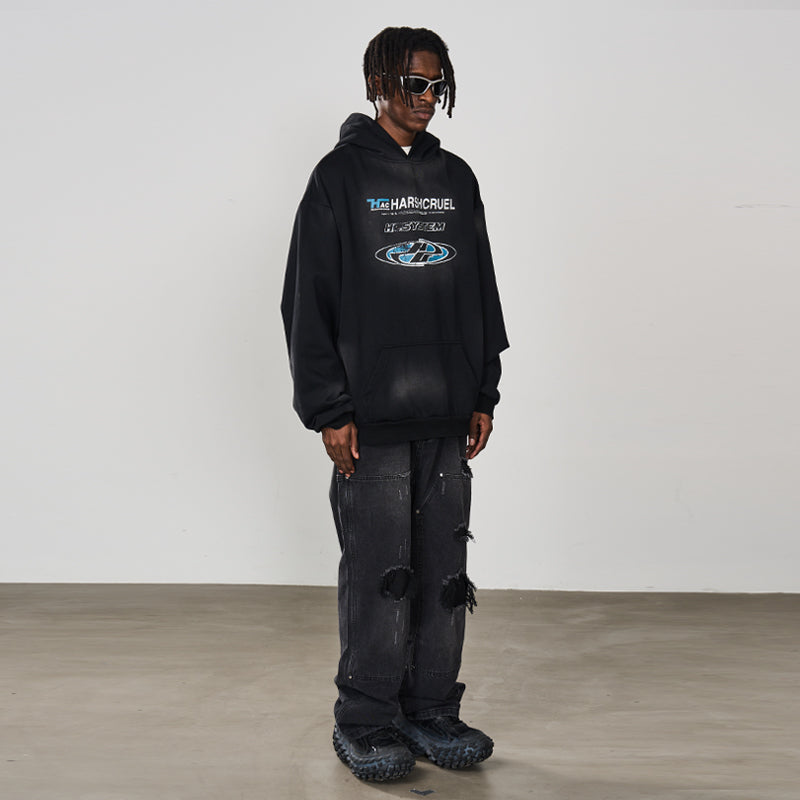 Multi Logo Washed Printed Hoodie