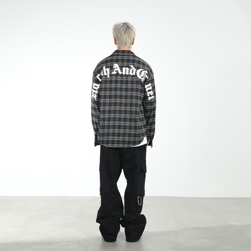 Leather Embroidered Gothic Logo Plaid L/S Shirt