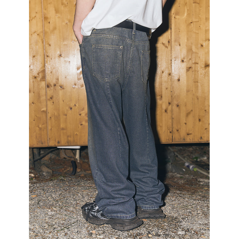 Embroidered Logo Washed Stitched Denim