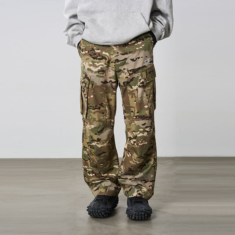 Pleated Camo Cargo Trousers