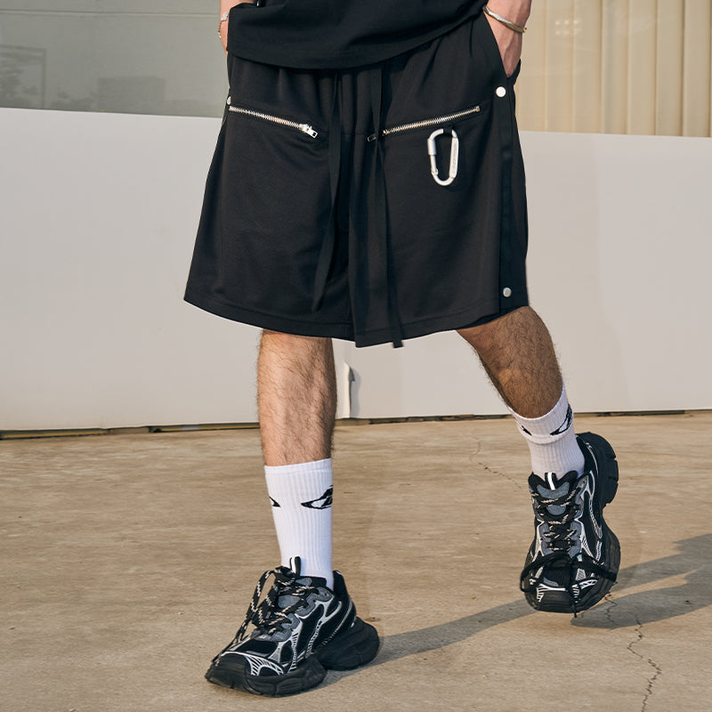 Metal Buckle Zipper Shorts