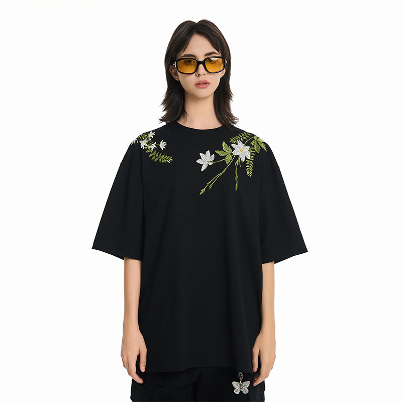 Floral Collar Embroidery Logo Tee