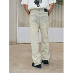 Zipper Washed Straight Denim