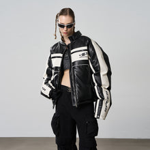 Load image into Gallery viewer, Deconstructed Stitched Racing Leather Down Jacket
