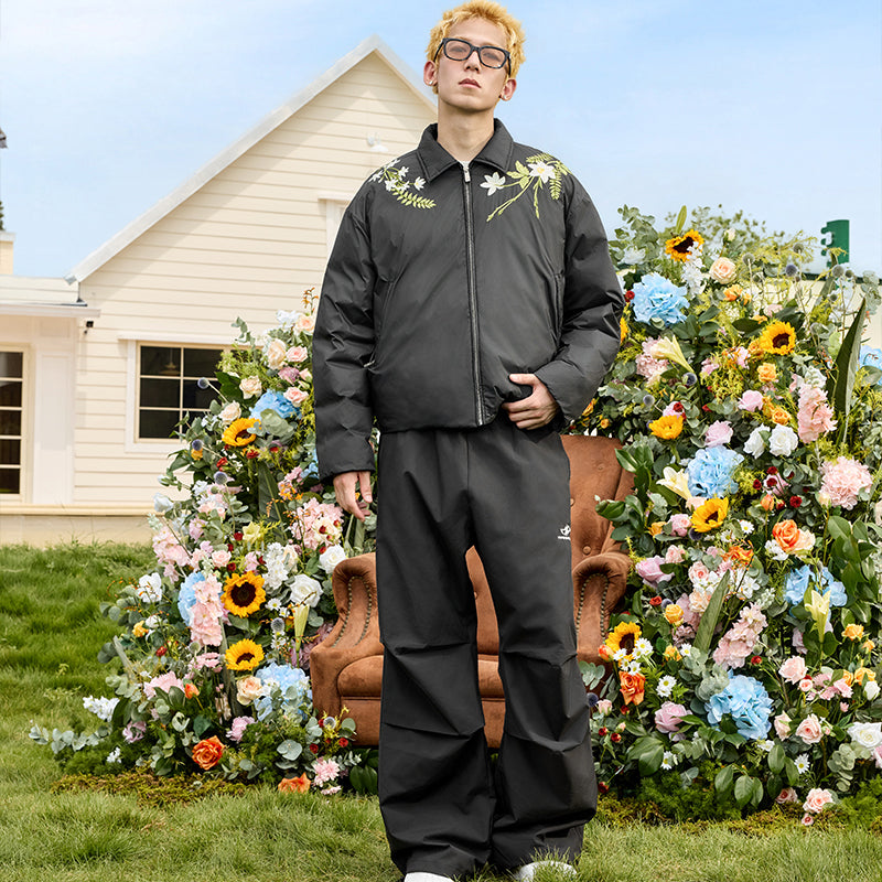 Floral Embroidery Lapel CollarDown Coat – Harsh and Cruel