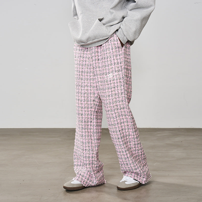 Embroidered Logo Plaid Checkered Trousers